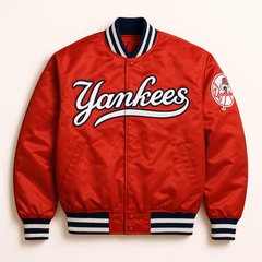 New York Yankees Red Satin Bomber Jacket
